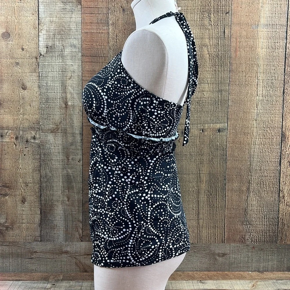 A Pea In The Pod Black White Paisley Maternity Halter Tankini Top Womens Small - Picture 2 of 6